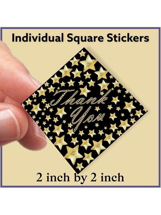Mailers And More Other - 100 (2x2 Inch) Diamond Stickers, Black and Gold Star High Gloss, Thank You